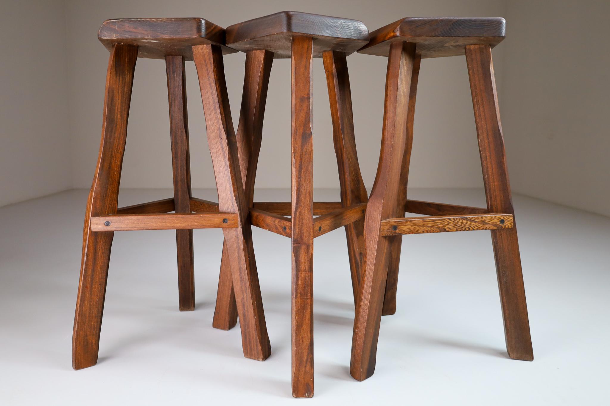 Brutalist Olavi Hänninen Wooden Stools, Finland 1960