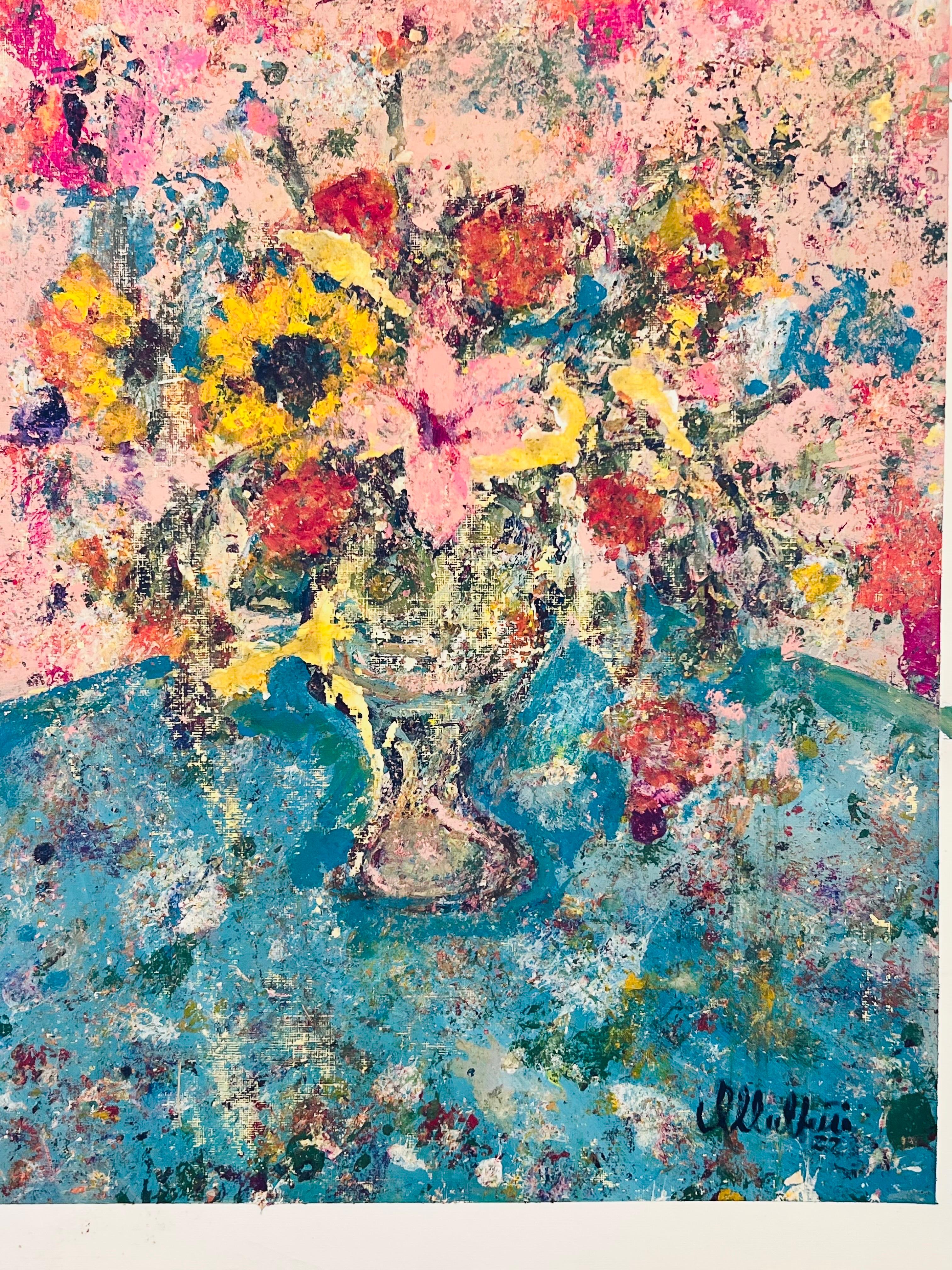 Happy Day, Vase mit farbigen Faltungen.  (Abstrakter Expressionismus), Painting, von Olavo Multini