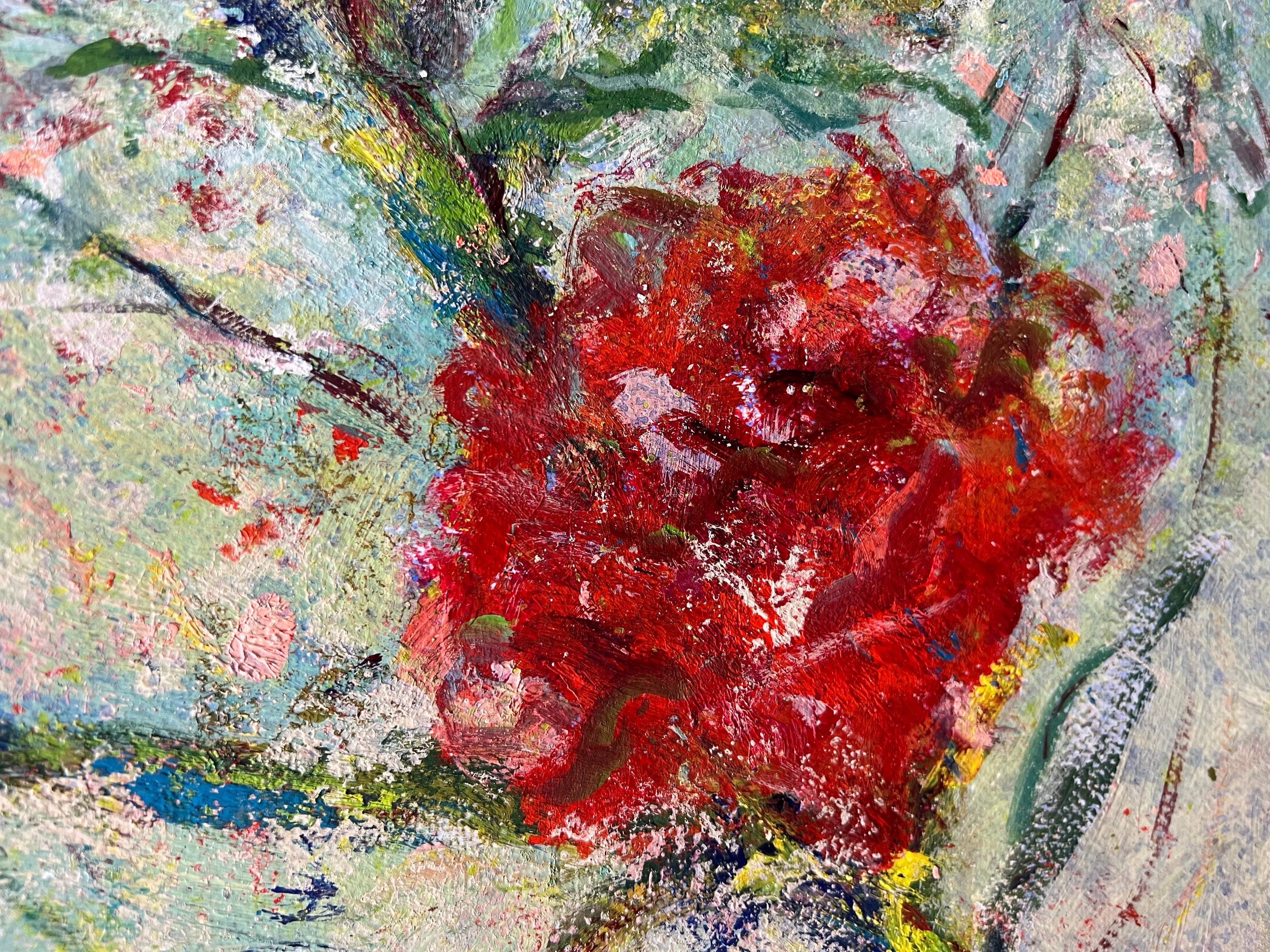Blumenmuster in Rot  (Art déco), Painting, von Olavo Multini