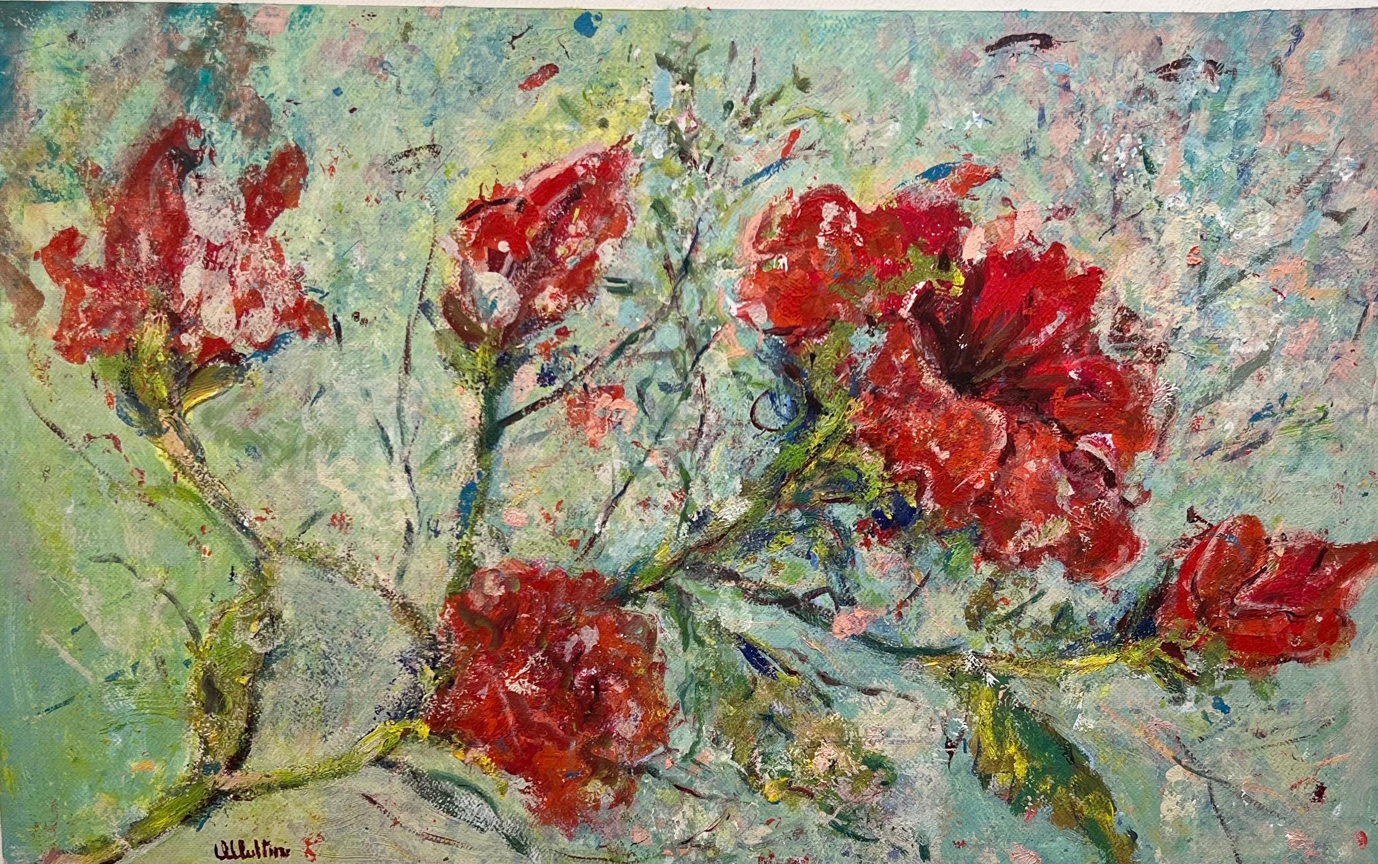 Olavo Multini Still-Life Painting – Blumenmuster in Rot 