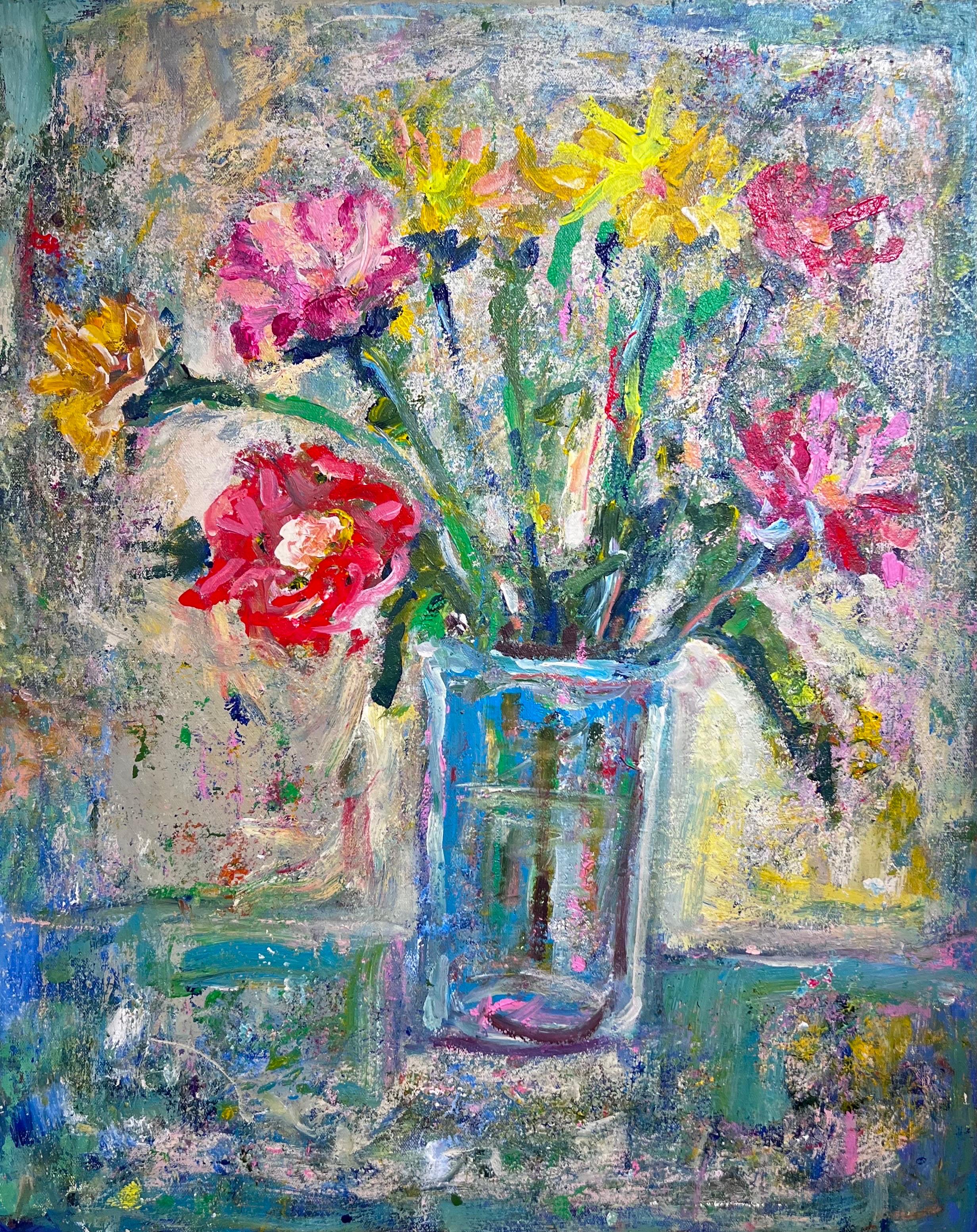 Happy bouquet  - Gray Still-Life Painting by Olavo Multini