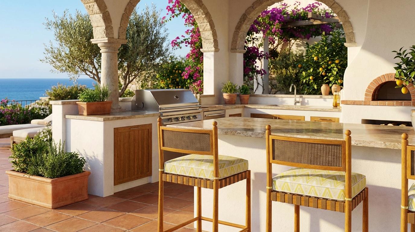 La Silla de Bar Olbia, creada en colaboración con Mediterrazza, es una expresión atemporal del lujo al aire libre. Hecha a mano en madera noble de iroko con esculturales patas cónicas, muestra un marcado carácter artesanal. El respaldo de yute