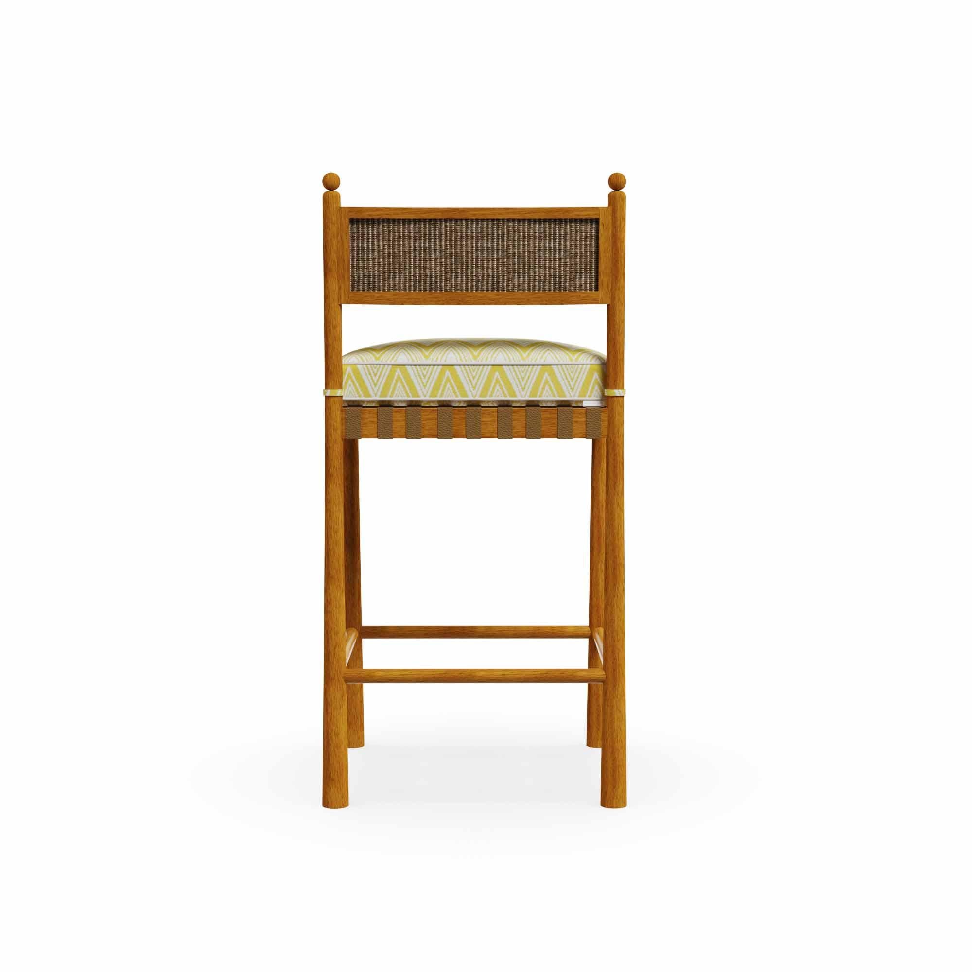 Olbia Outdoor-Barstuhl aus Iroko-Holz mit Jute-Rückenlehne und gepolstertem Sitz (21. Jahrhundert und zeitgenössisch) im Angebot