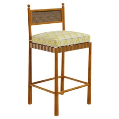 Olbia Outdoor Bar Chair in Iroko Wood with Jute Back and Cushioned Seat