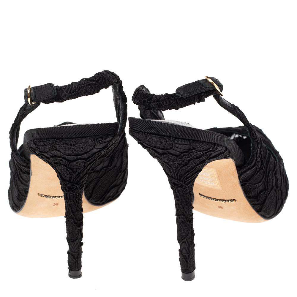 Women's olce & Gabbana Black Lace Slingback Sandals Size 38