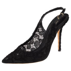 olce & Gabbana Black Lace Slingback Sandals Size 38