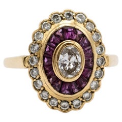 Vintage Old 18-carat gold ring with 0.70ct diamonds and rubies, mid 20th century