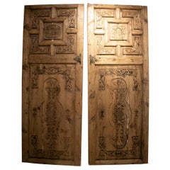 Antique Old 1930s Spanish Lime Washed Wooden Double Door