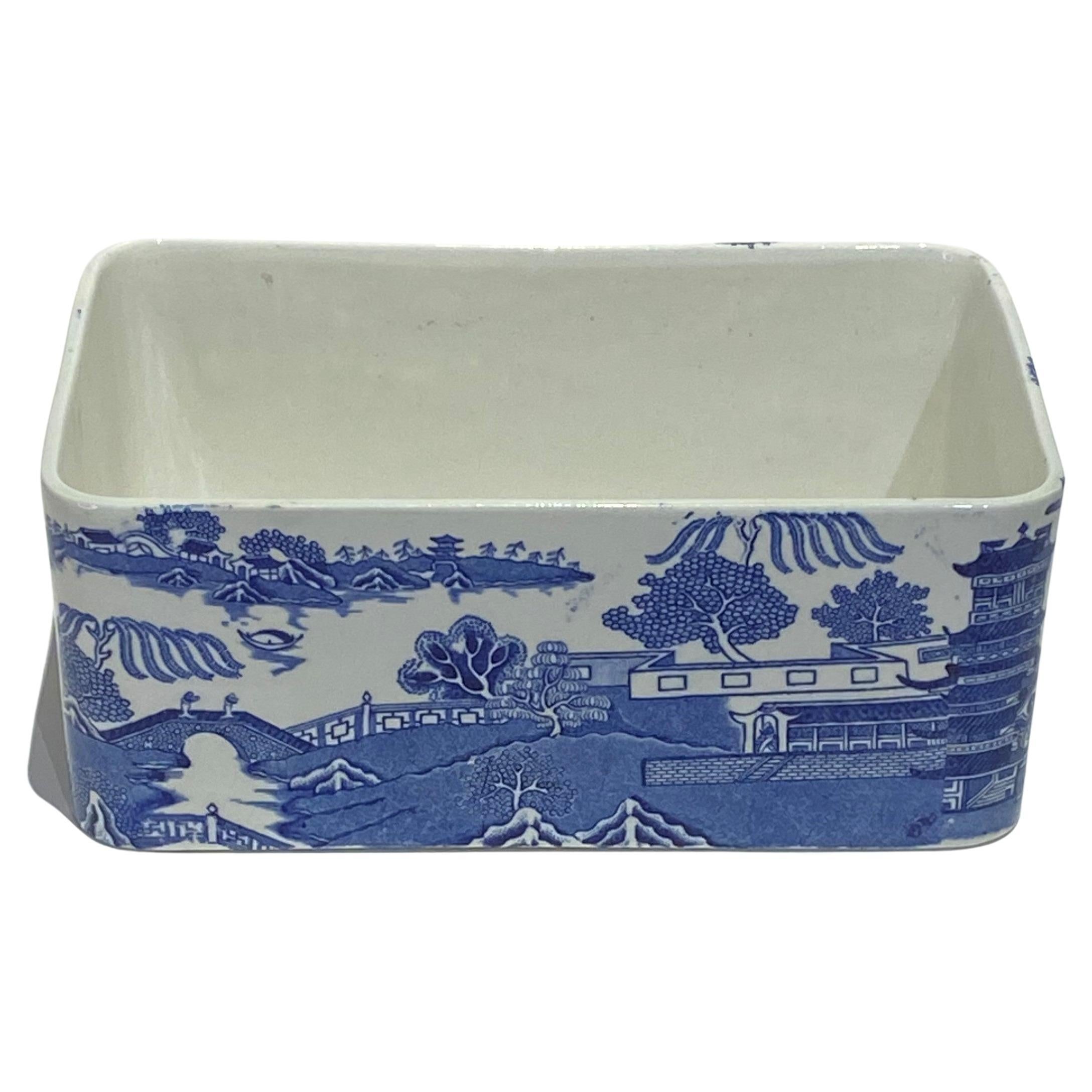 Old 20th Century Rectangular Shape Maling Blue & White Jardiniere