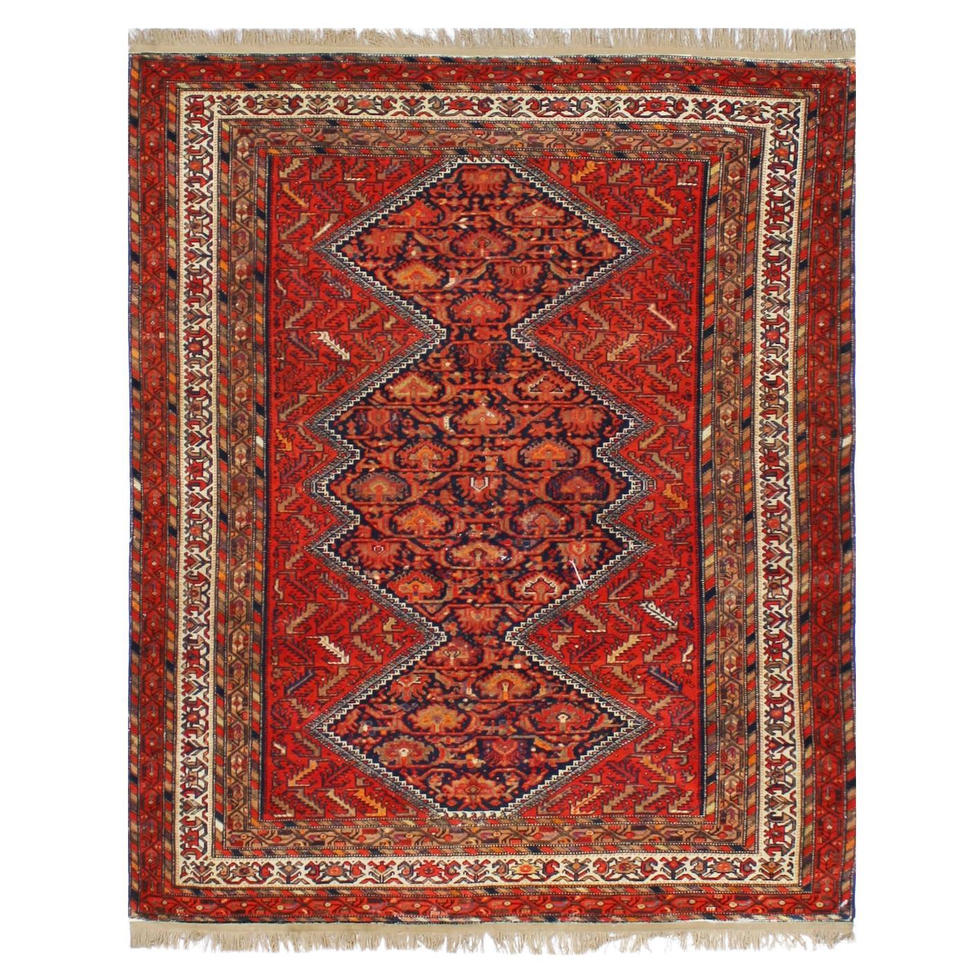 Old 5x5.10 Persischer Akzent-Teppich in Rot und Hellbraun