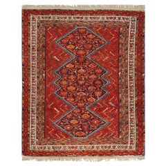 Old 5x5.10 Persischer Akzent-Teppich in Rot und Hellbraun