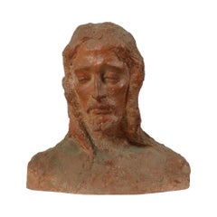 Buste abstrait en terre cuite du Christ grandeur nature