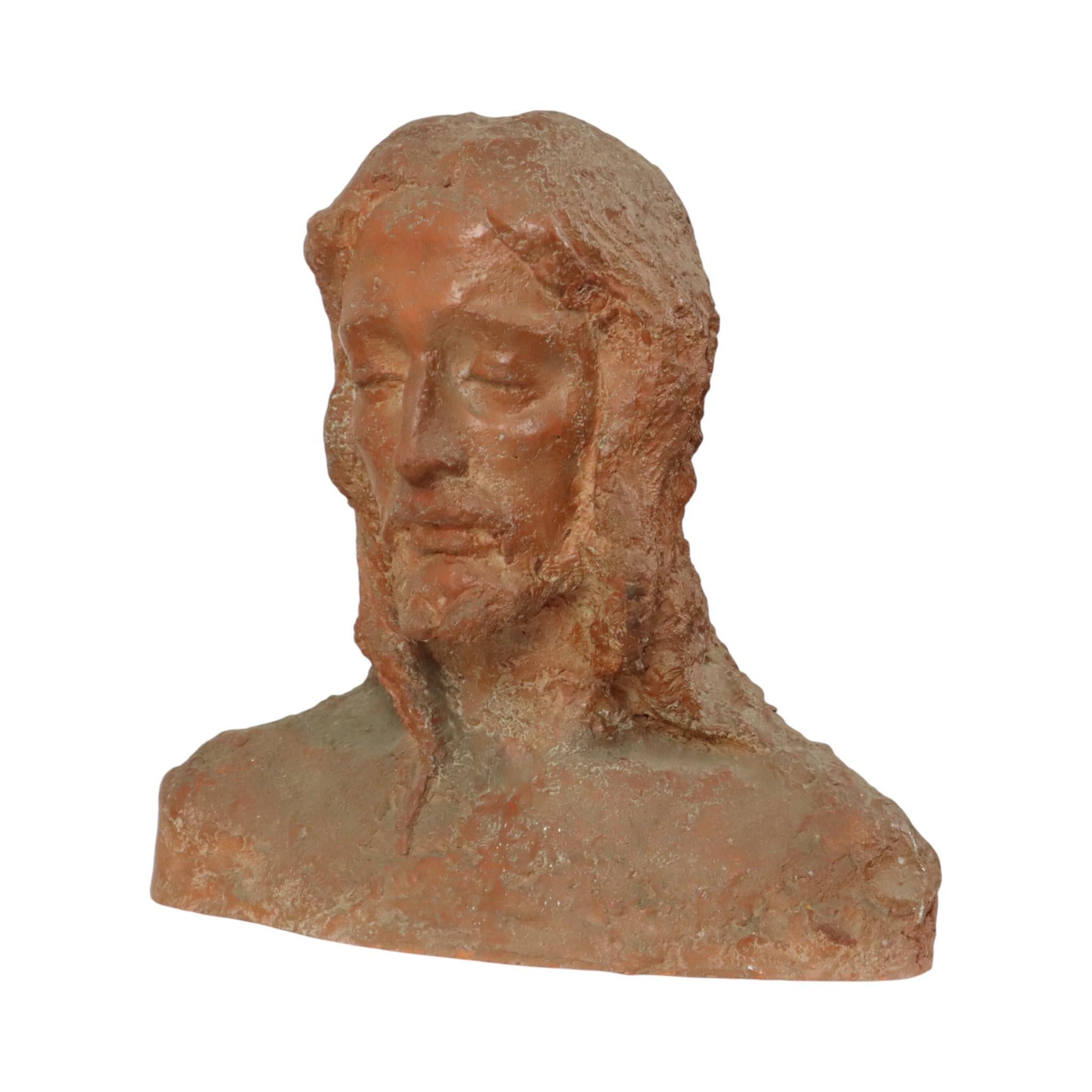 Alte abstrakte Terrakotta-Büste von Christus Lebensgröße (Mitte des 20. Jahrhunderts) im Angebot