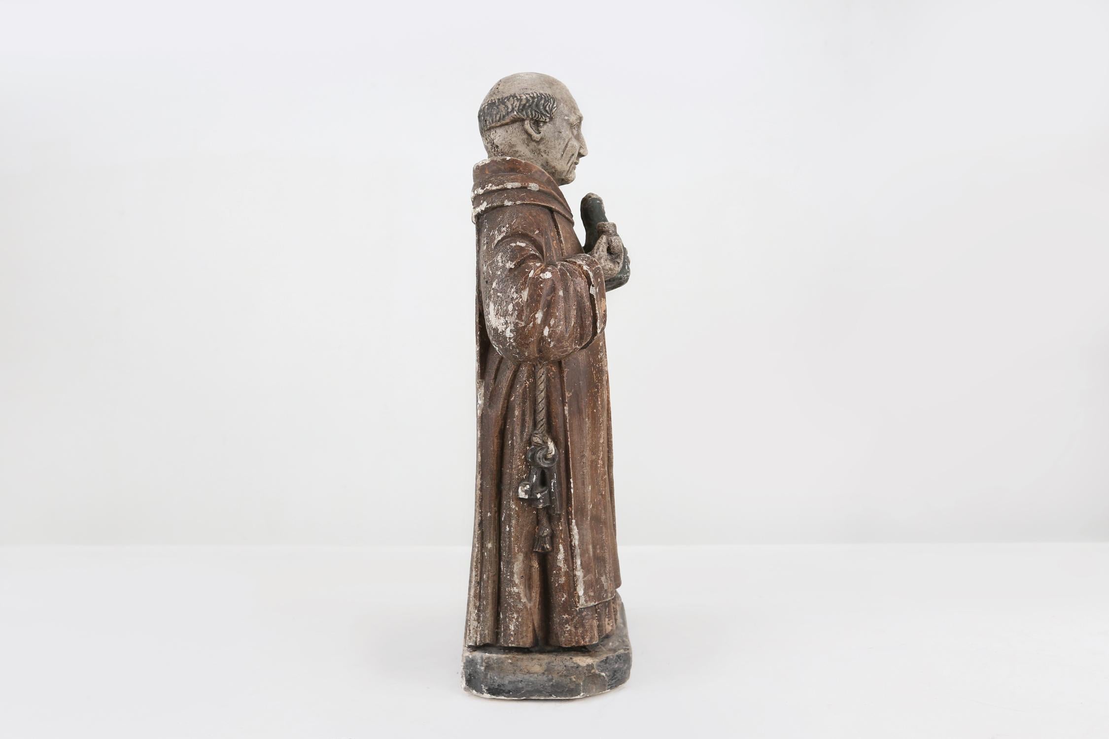 Plaster Old Advertising Figure by Champagne Brand Dom Perignon