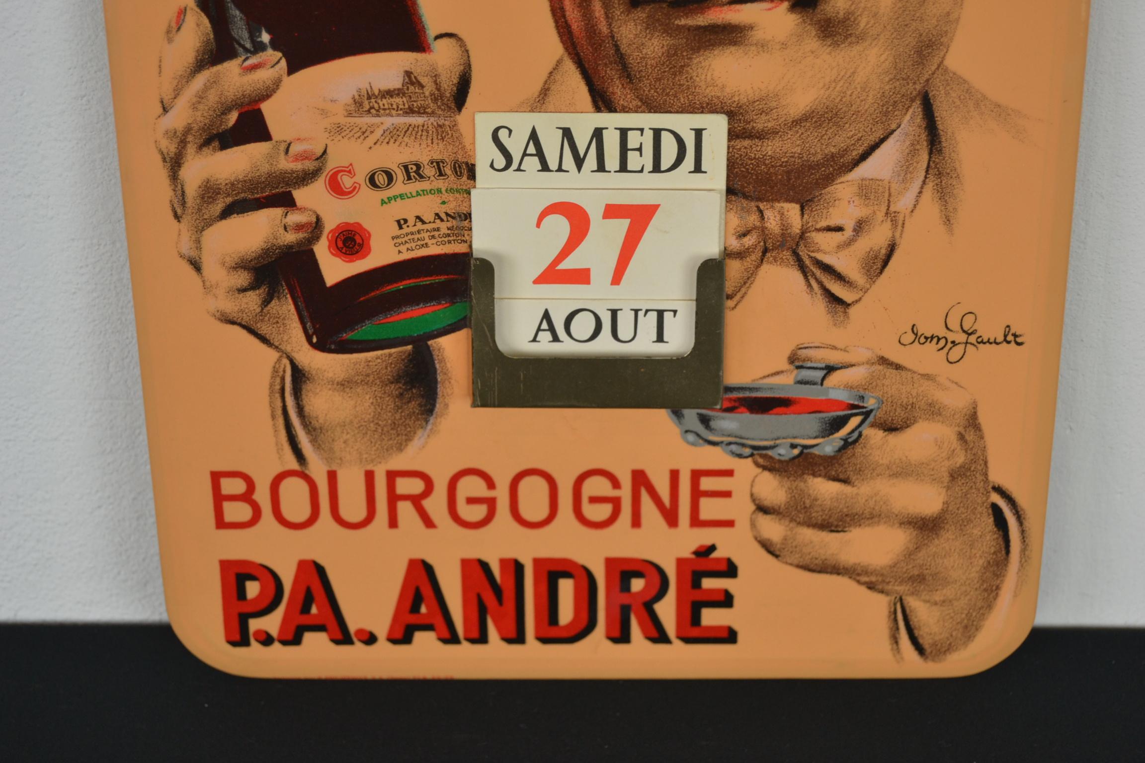 Art Deco 1930s Sign with Calendar for French Wine For Sale