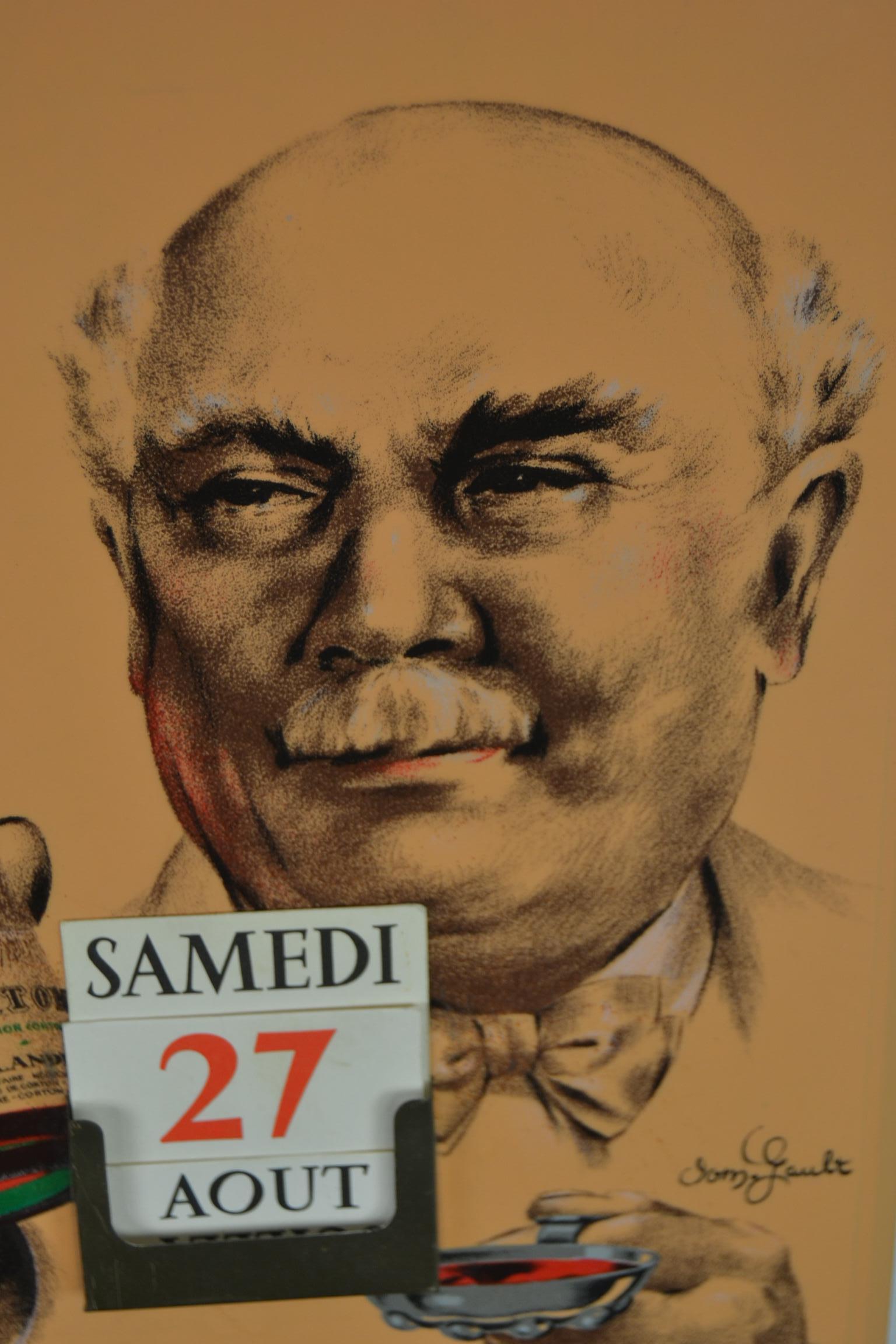 Cartel de los años 30 con calendario para vino francés siglo XX en venta