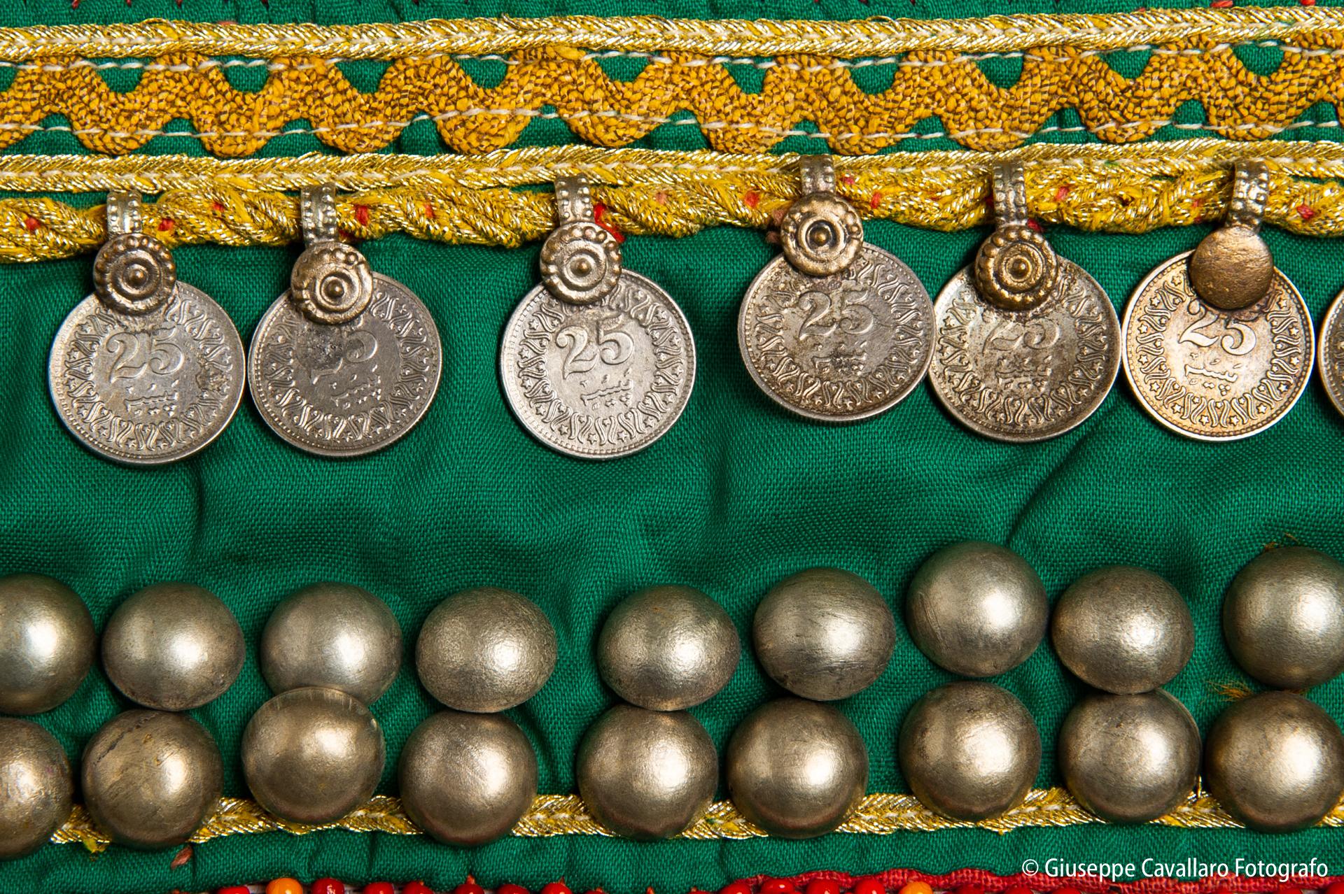 Hand-Woven Old Afghan Belts with Ancient Coins, also as Curtain-holders