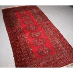 Old Afghan Village Long Rug with Turkmen Turreted Guls, circa 1920c