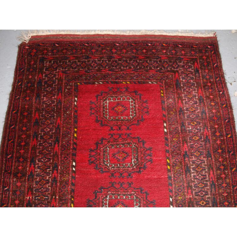 Old Afghan Village Long Rug with Turkmen Turreted Guls, circa 1920c In Good Condition For Sale In Moreton-In-Marsh, GB