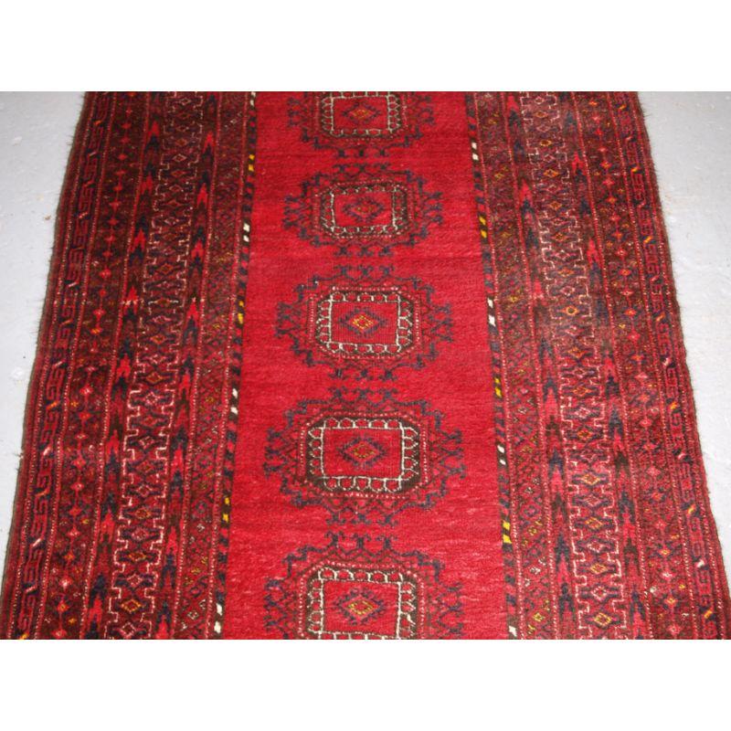 19th Century Old Afghan Village Long Rug with Turkmen Turreted Guls, circa 1920c For Sale