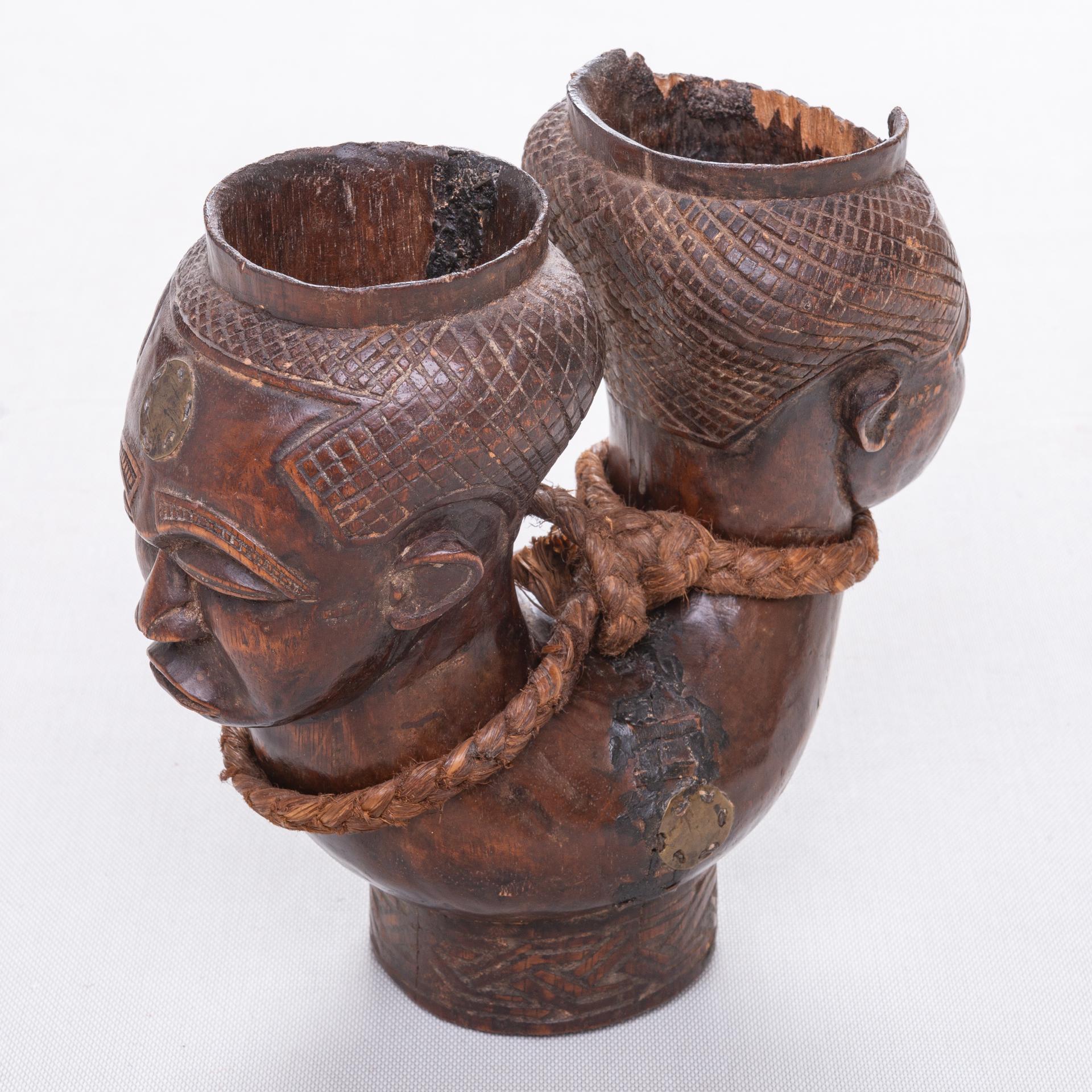 Congolese Old African Cup With Heads For Sale