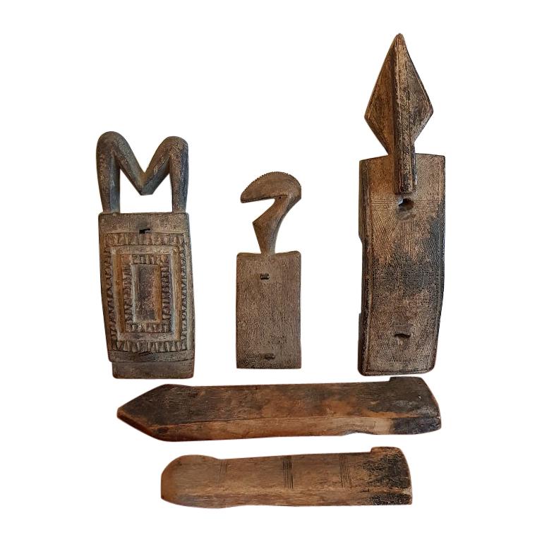 Old African Wooden Carved Figurative Door Lock Parts For Sale