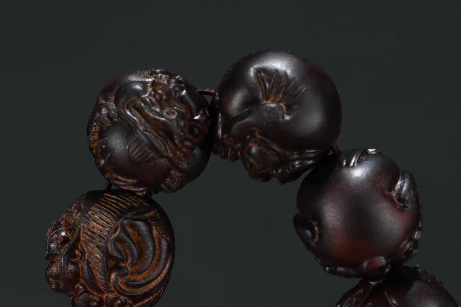 Wood Old Agarwood Carving Golden Toad Beads Bracelets Pair For Sale