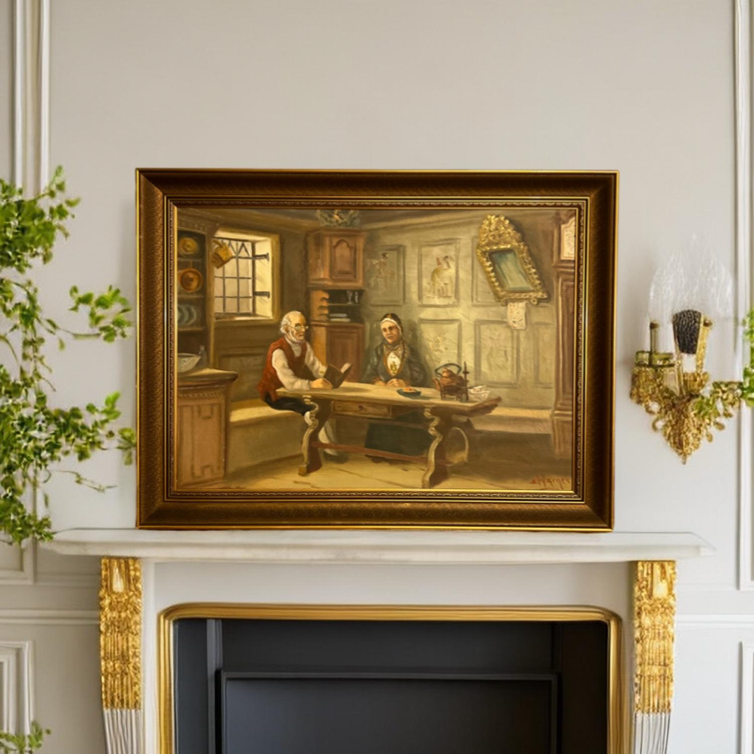 Fantastico dipinto a olio norvegese dopo la famosa scena di Adolph Tidemand 