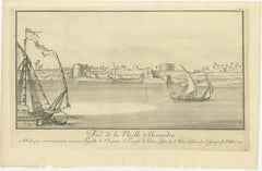 Old Alexandria Harbor, Antique Egypt Engraving by Norden & Tuscher, 1755