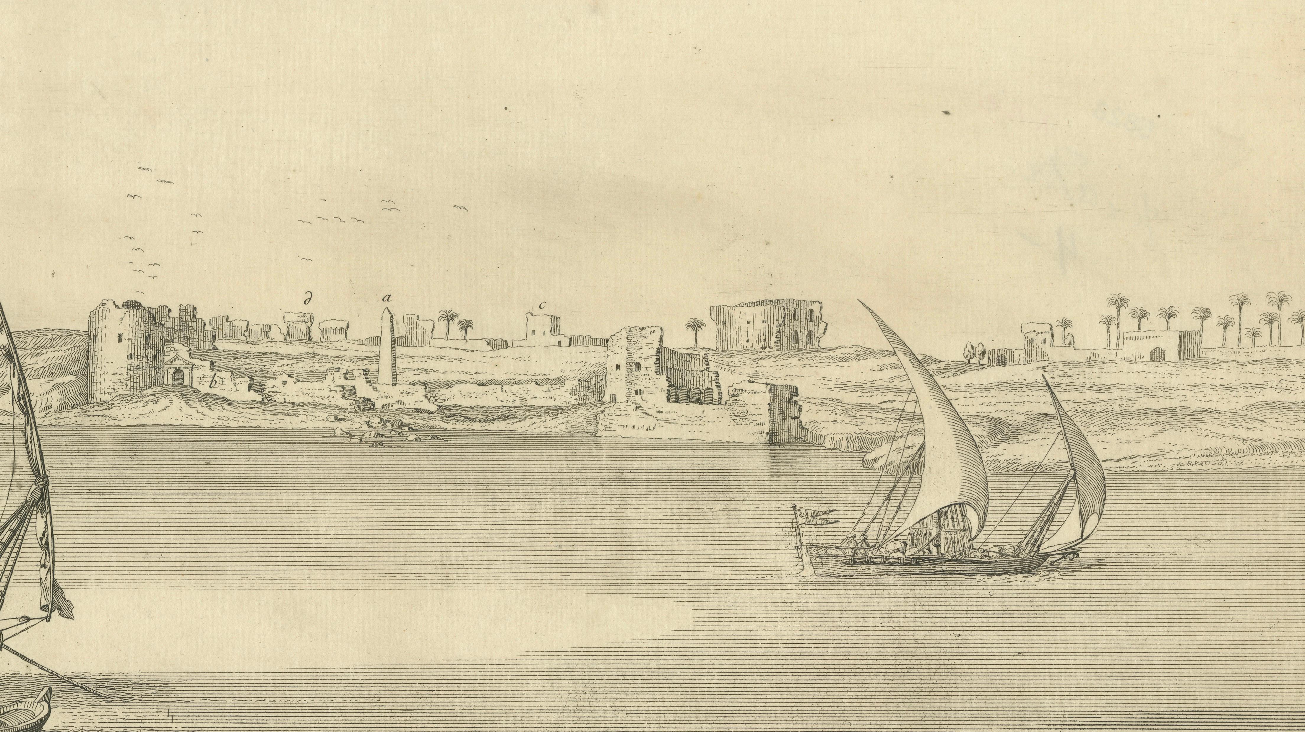 Old Alexandria Harbor, Antique Egypt Engraving by Norden & Tuscher, 1755