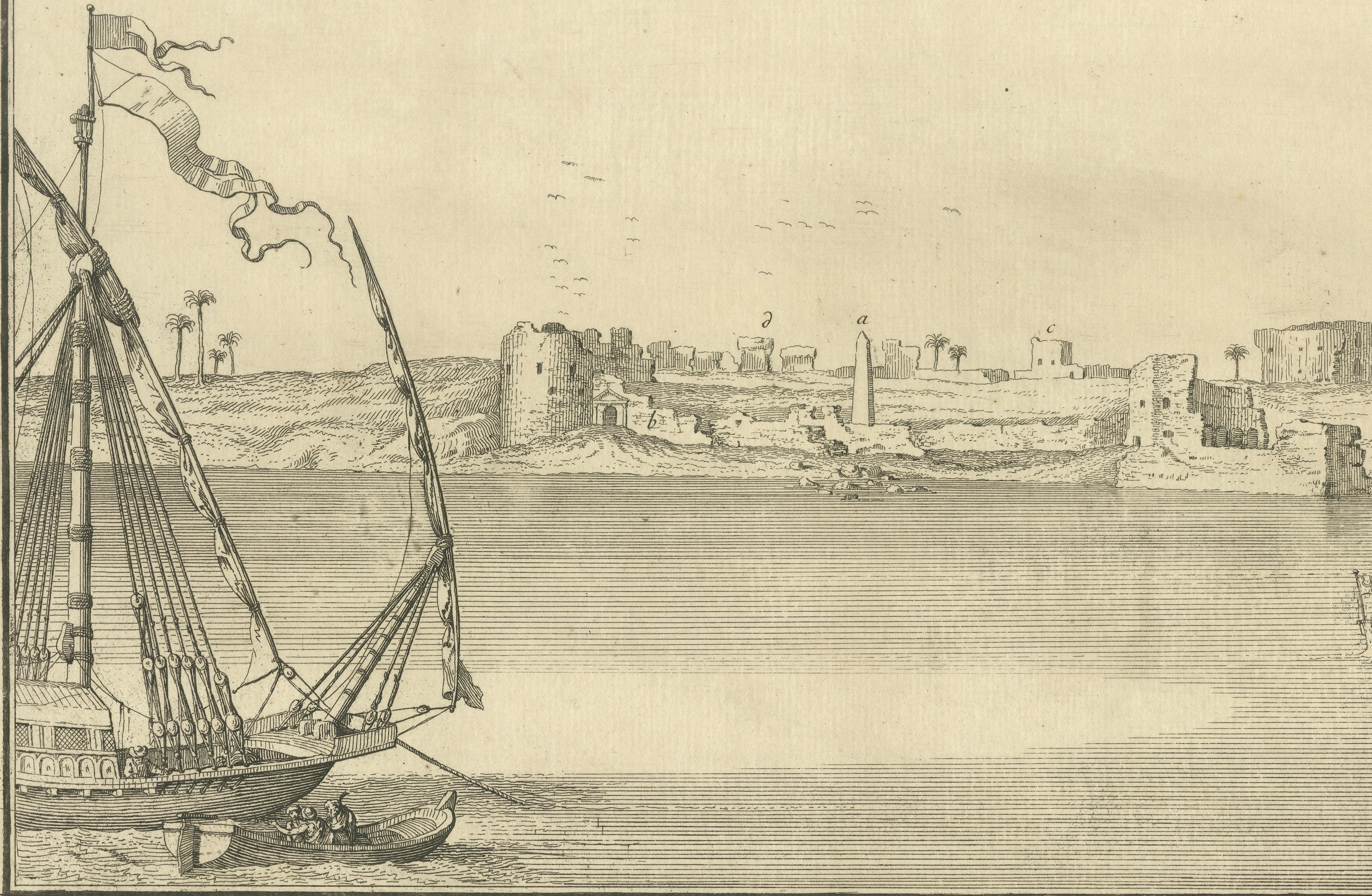 Old Alexandria Harbor, Antique Egypt Engraving by Norden & Tuscher, 1755