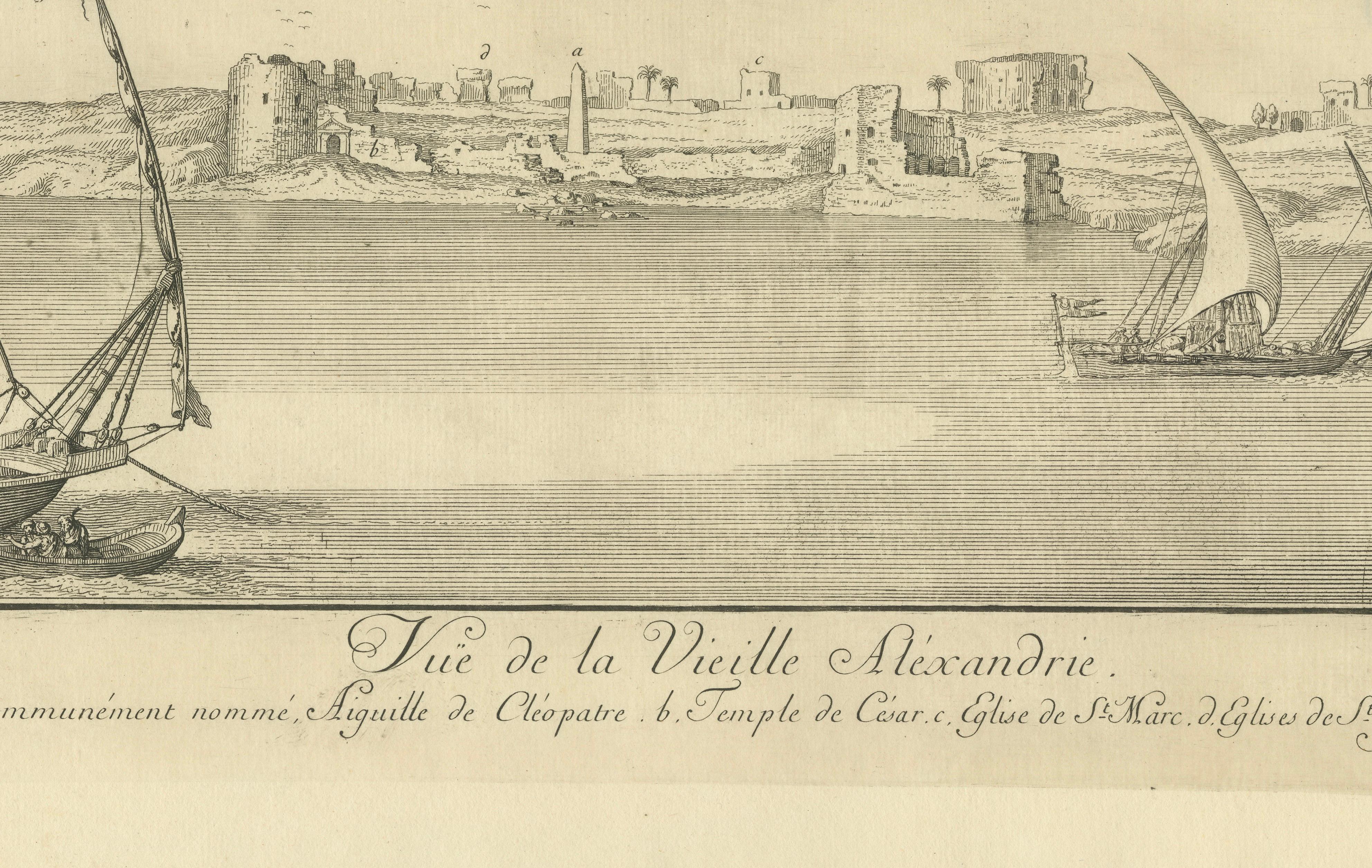 Old Alexandria Harbor, Antique Egypt Engraving by Norden & Tuscher, 1755