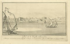 Old Alexandria Harbor, Antique Egypt Engraving by Norden & Tuscher, 1755