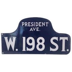 Old American Double Sided Enamel Sign President Avenue Blue and White Industrial