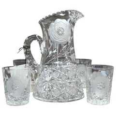 Antique Old American Handcut Crystal "Floral Period" Five Piece "Clark" Lemonade Set