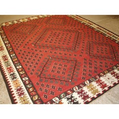 Old Anatolian Sharkoy Kilim Western Turkey of Traditional Design on a Red Ground