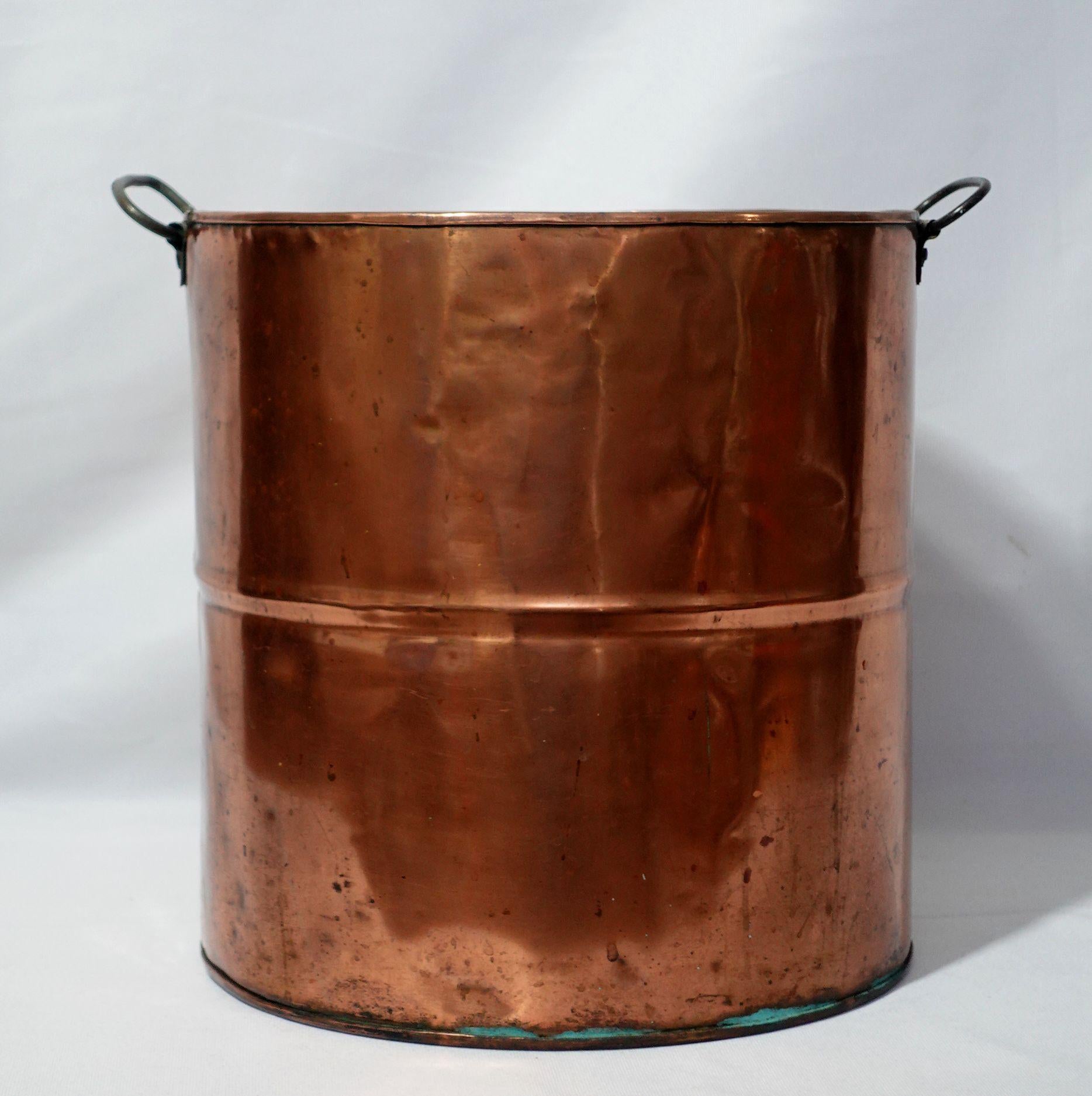 Old and Large Hand Hammered Copper Bucket/Stockpot with handles on the top, CO#001