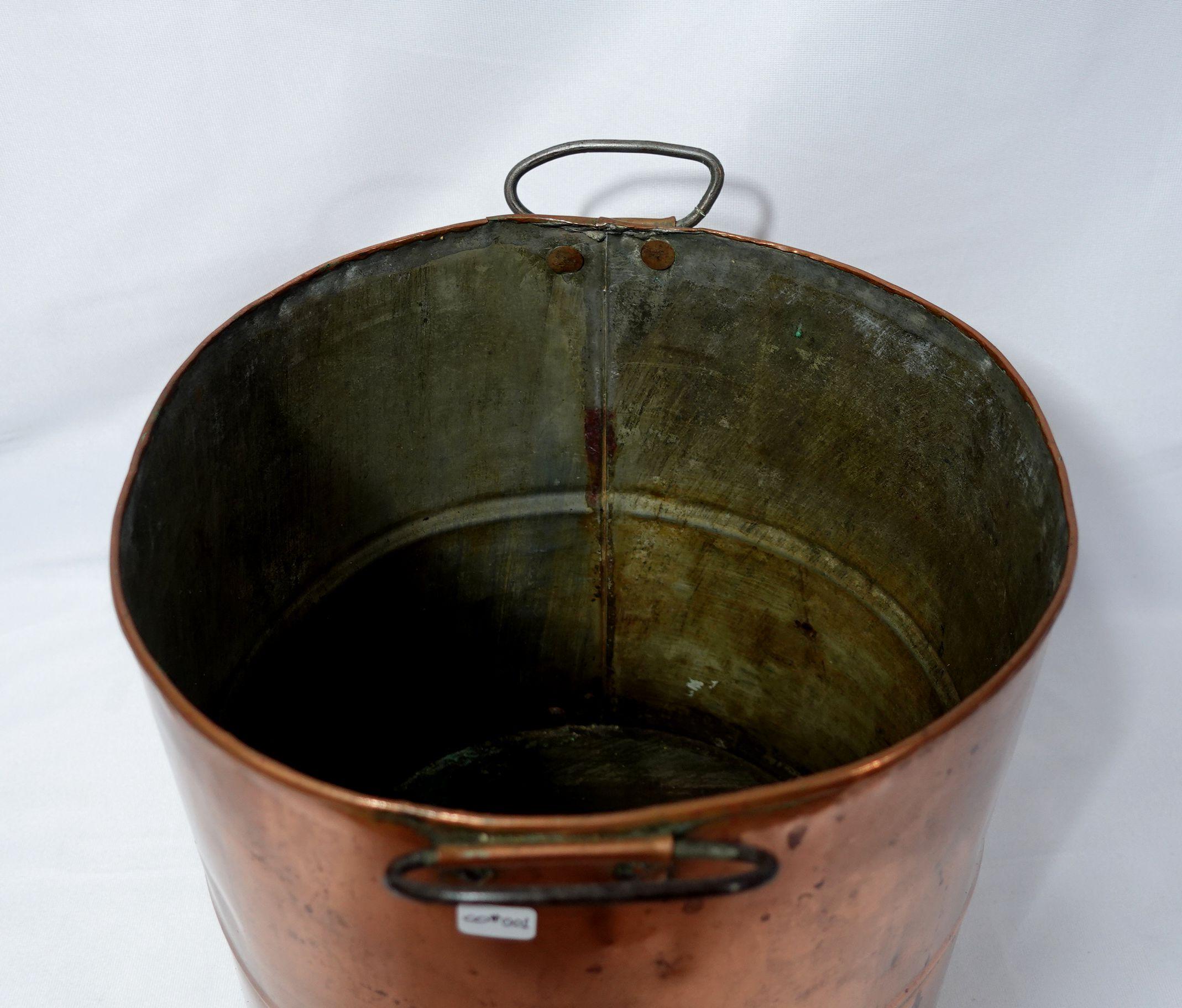 20th Century  Old and Large Hand Hammered Copper Bucket/Stockpot CO#001