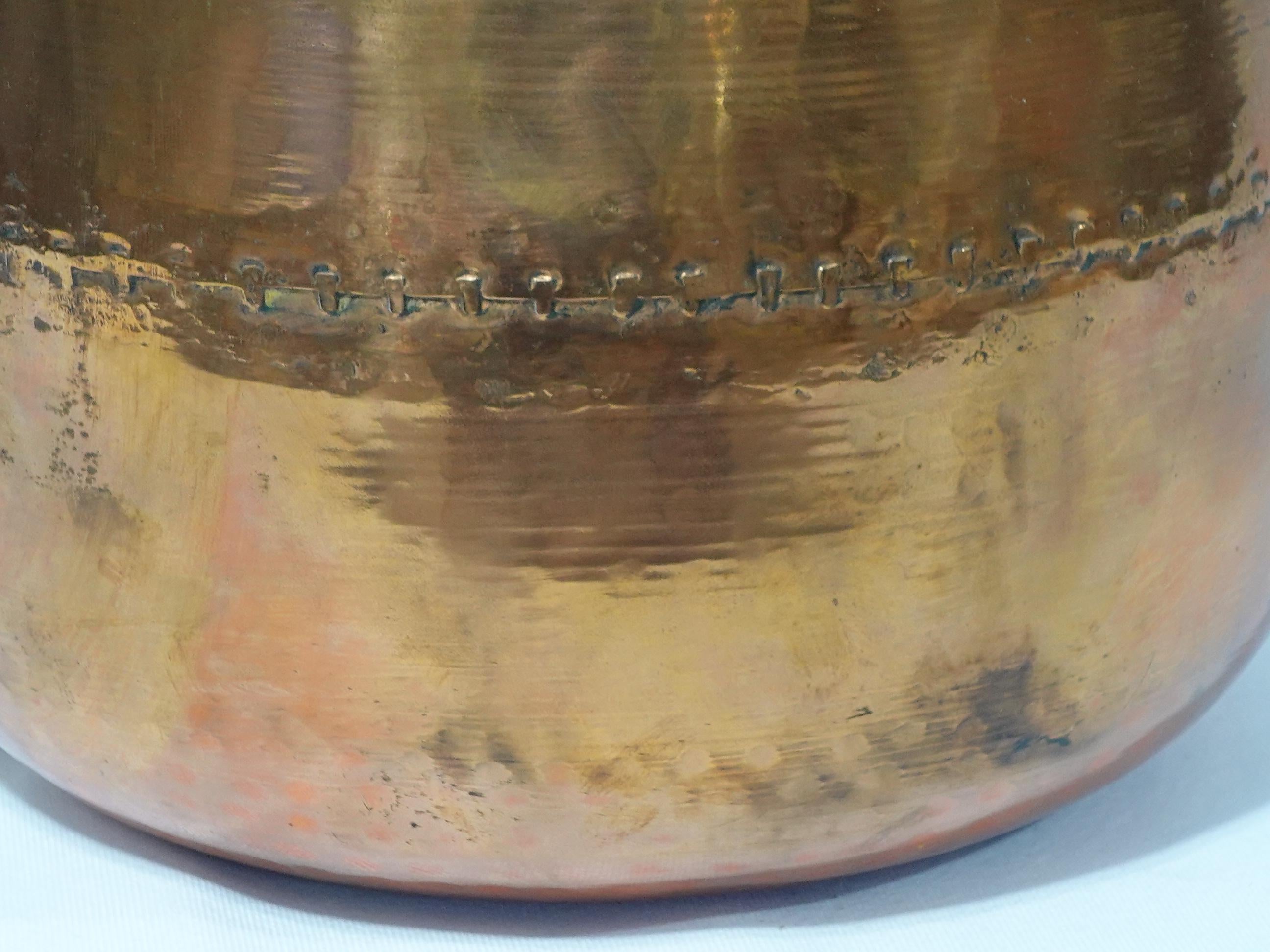 Turkish  Old and Large Hand Hammered Solid Copper Bucket/Stockpot CO#002 For Sale