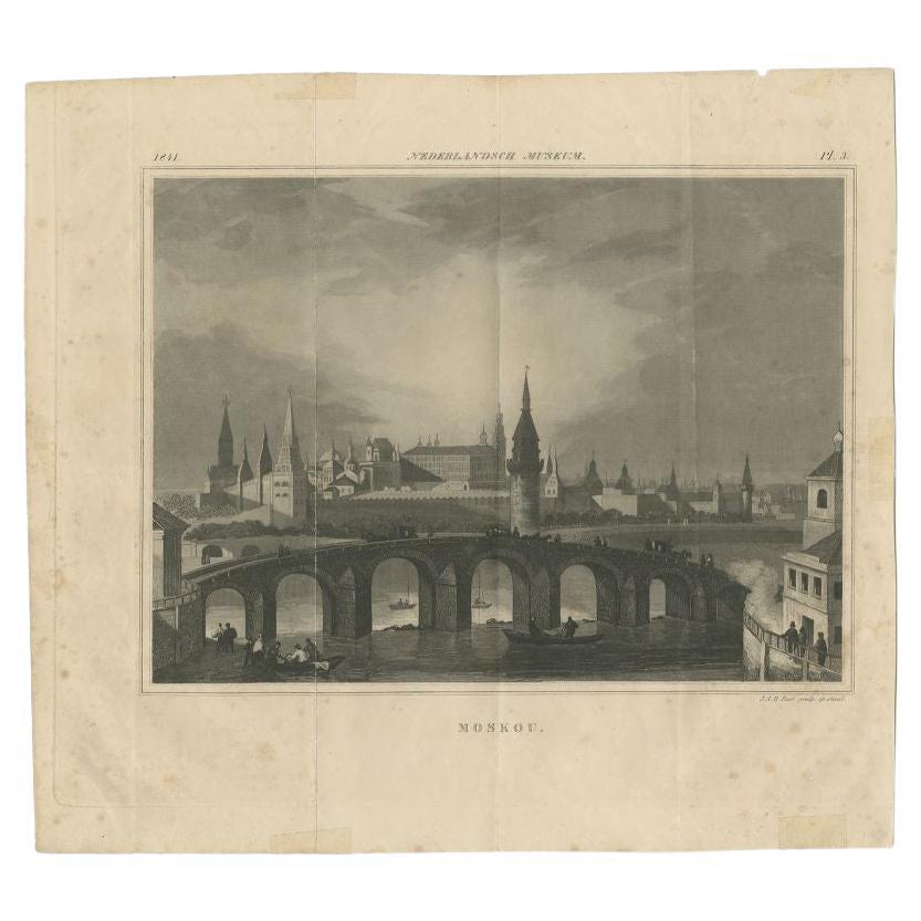 Antique print titled 'Moskou'. Old print of Moscow, Russia. This print originates from 'Nederlandsch museum: geschied- en letterkundige merkwaardigheden'.

Artists and Engravers: Engraved by J.A.B. Best.

Condition: Fair, age-related toning.