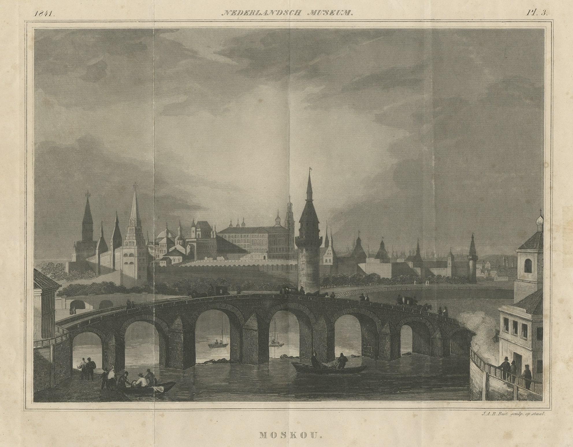 Paper Old and Rare Antique Print of Moscow in Russia, 1841 For Sale
