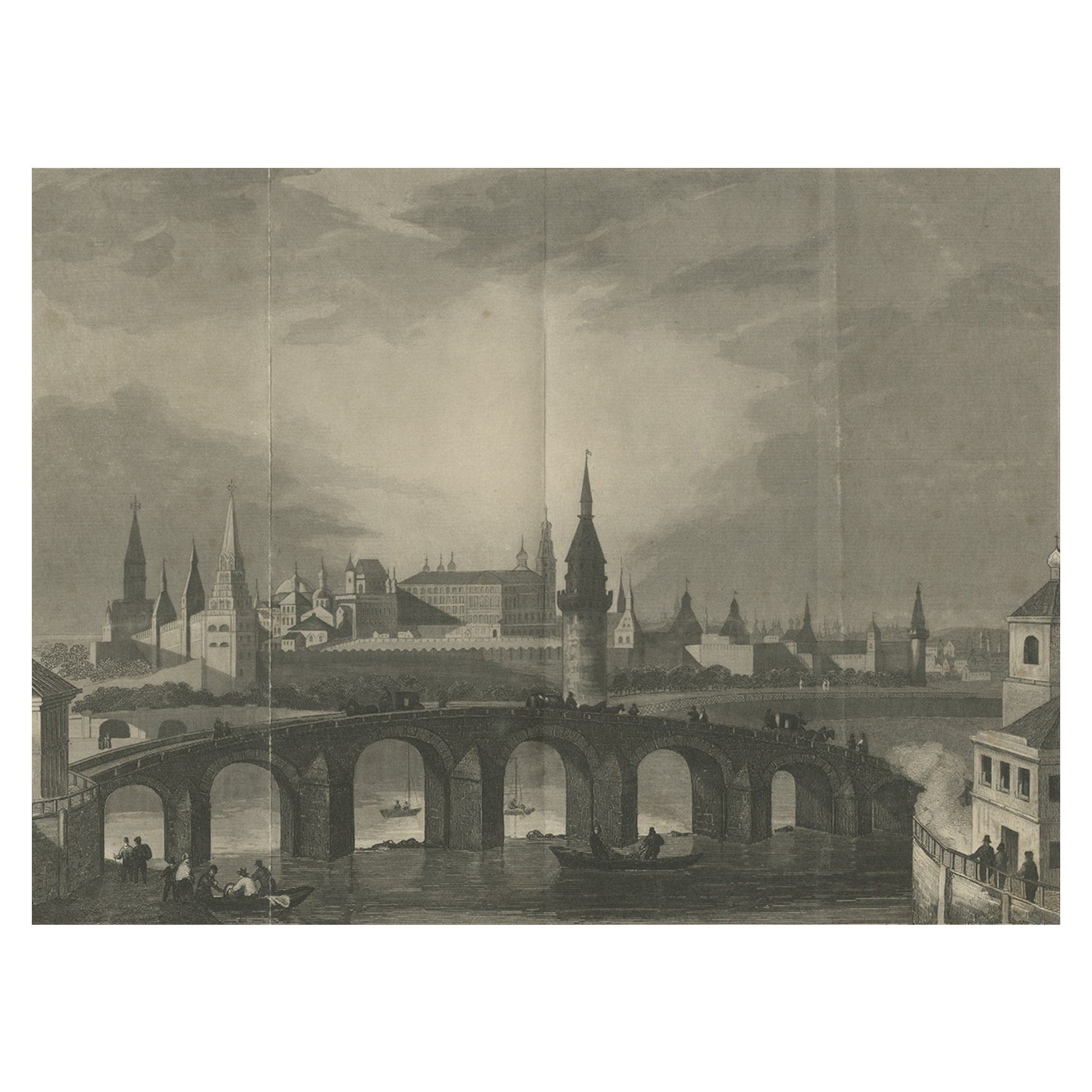 Ancienne et rare estampe ancienne de Moscou en Russie, 1841