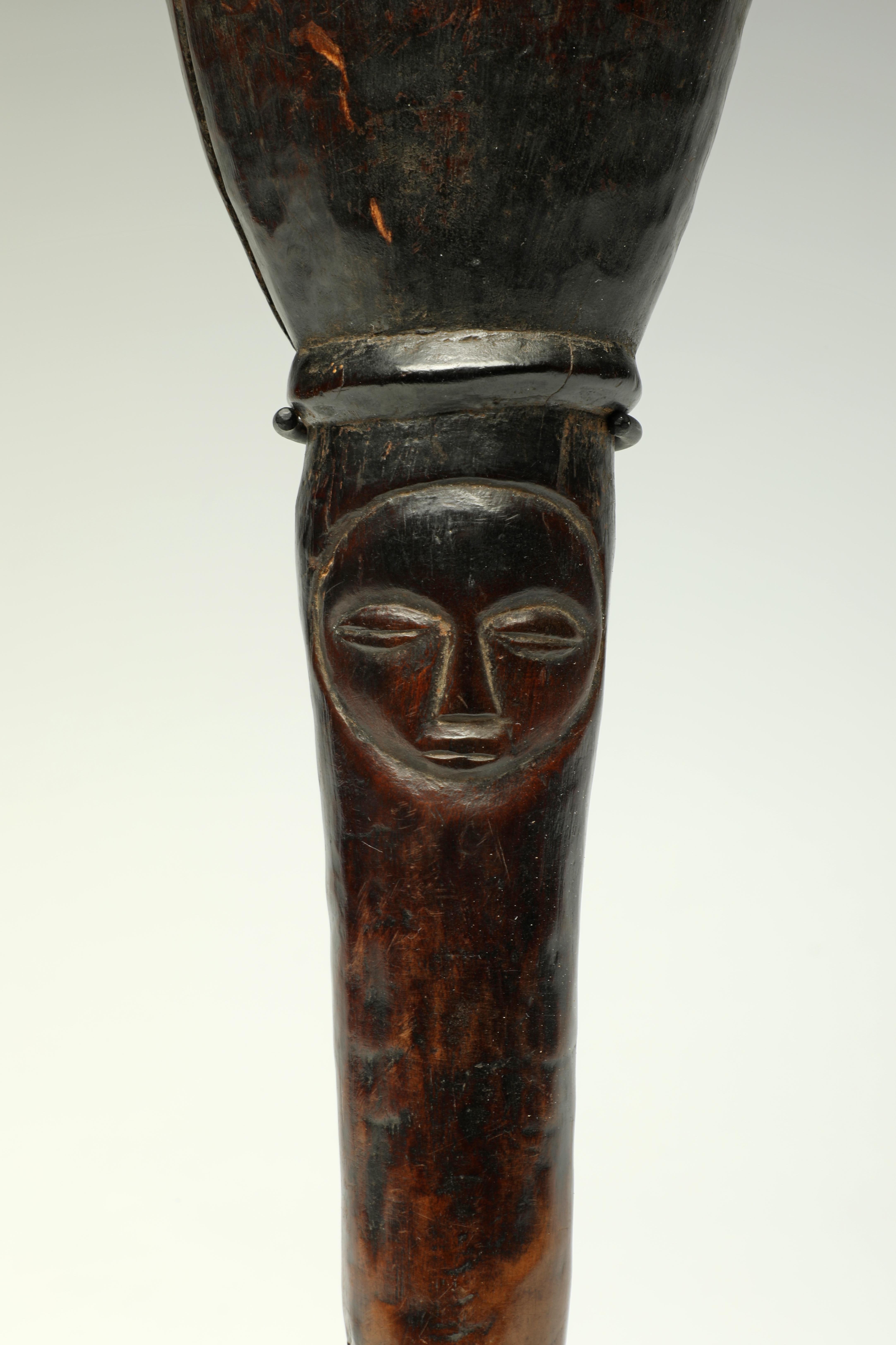 Congolese Old and Well Used Luba Wood Medicine Mortar with Classic Face, DRC Africa For Sale