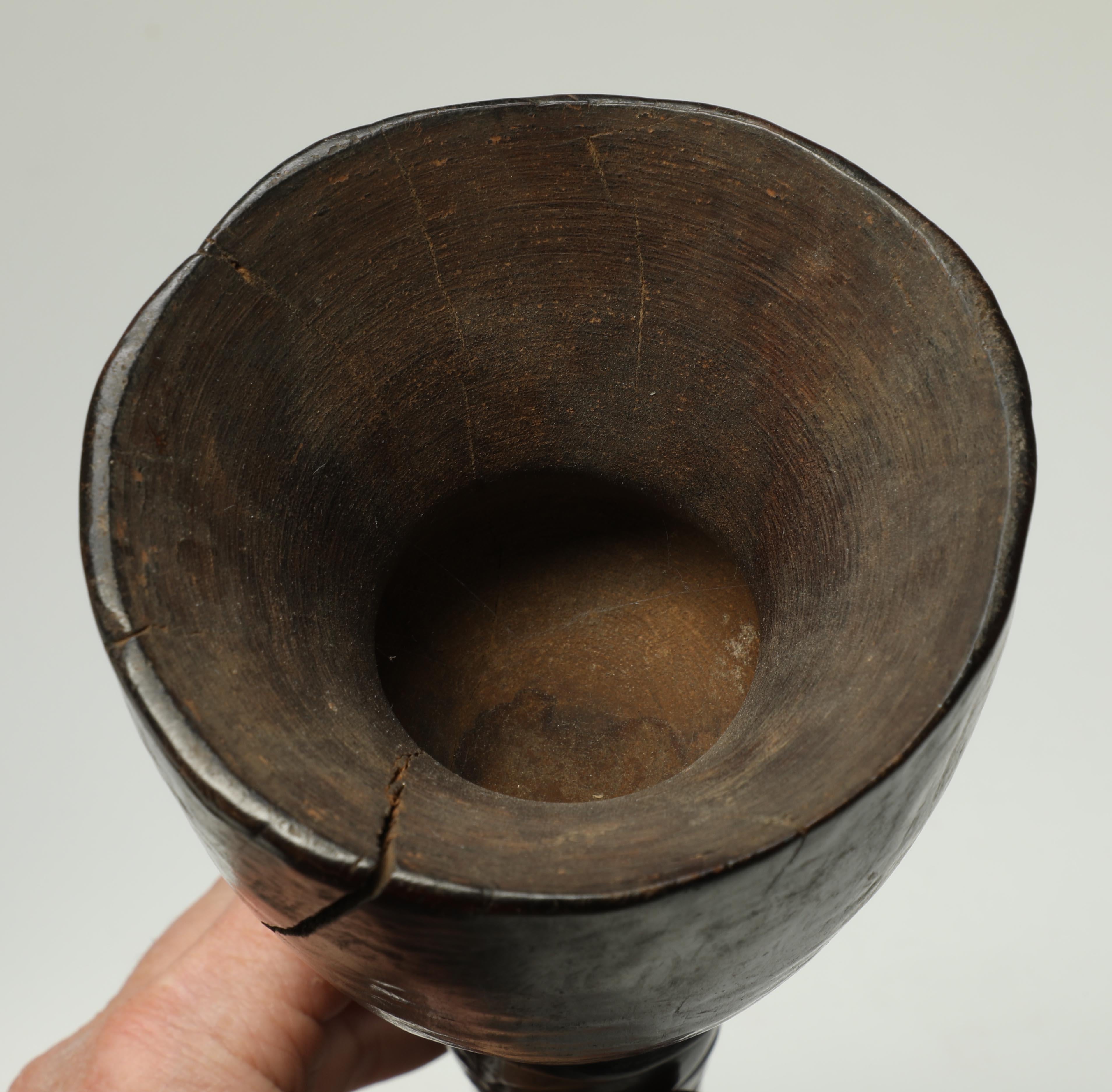 20th Century Old and Well Used Luba Wood Medicine Mortar with Classic Face, DRC Africa For Sale