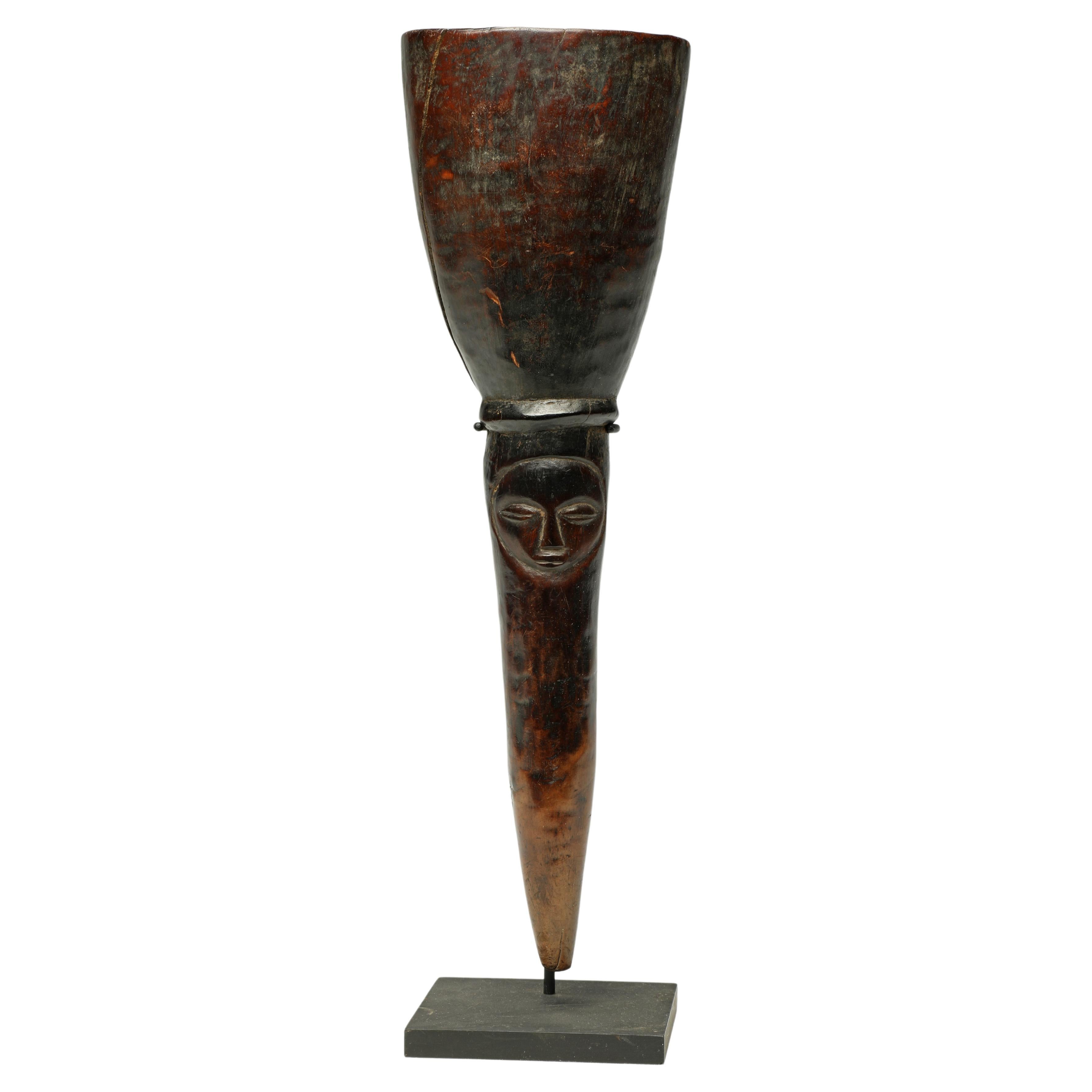 Old and Well Used Luba Wood Medicine Mortar with Classic Face, DRC Africa For Sale