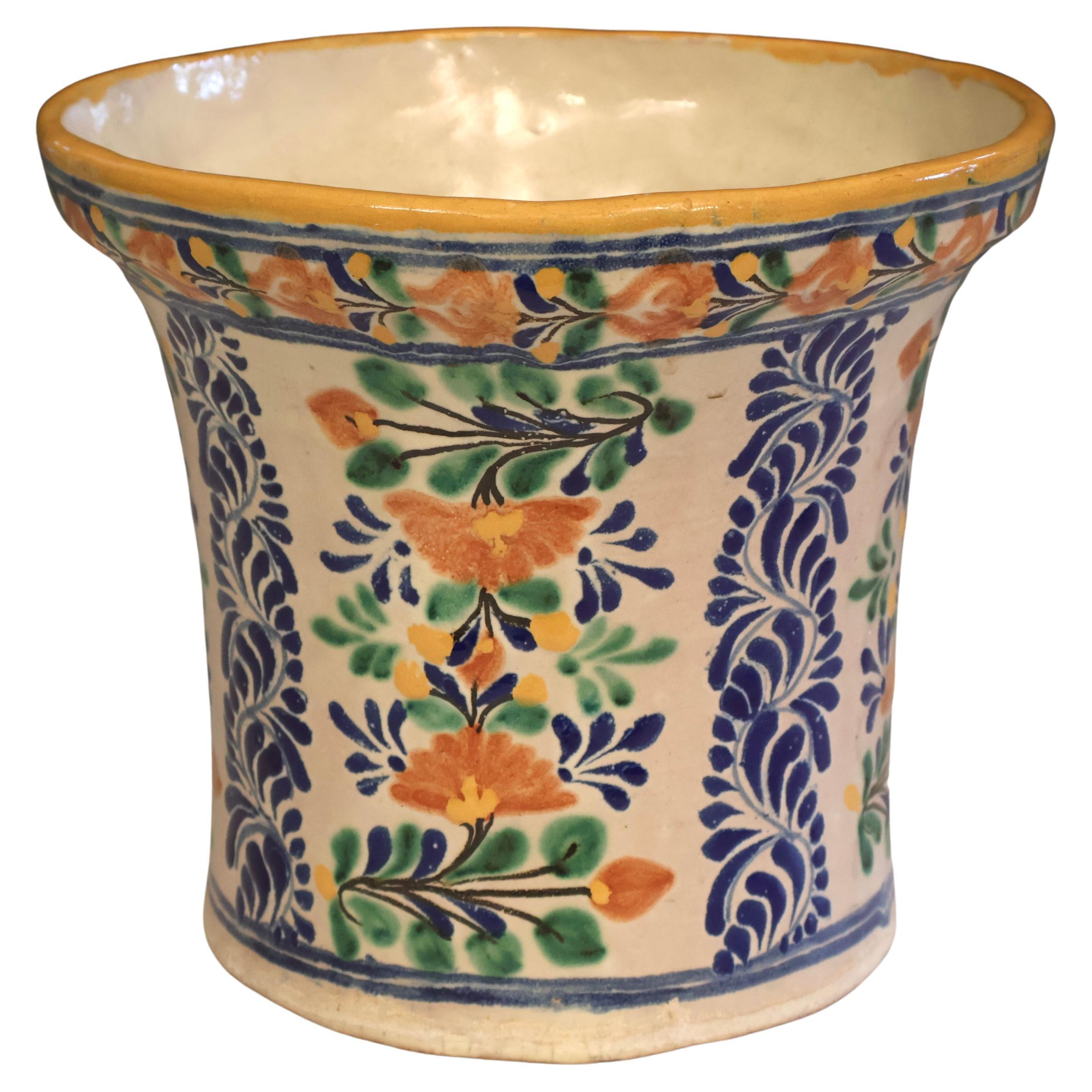 Old Antique Casa Guevara Puebla Talavera Mexican Pottery Planter Jardiniere 10"