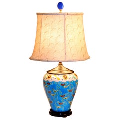 Old Antique Japanese French Pottery Longwy Turquoise Studio Lamp
