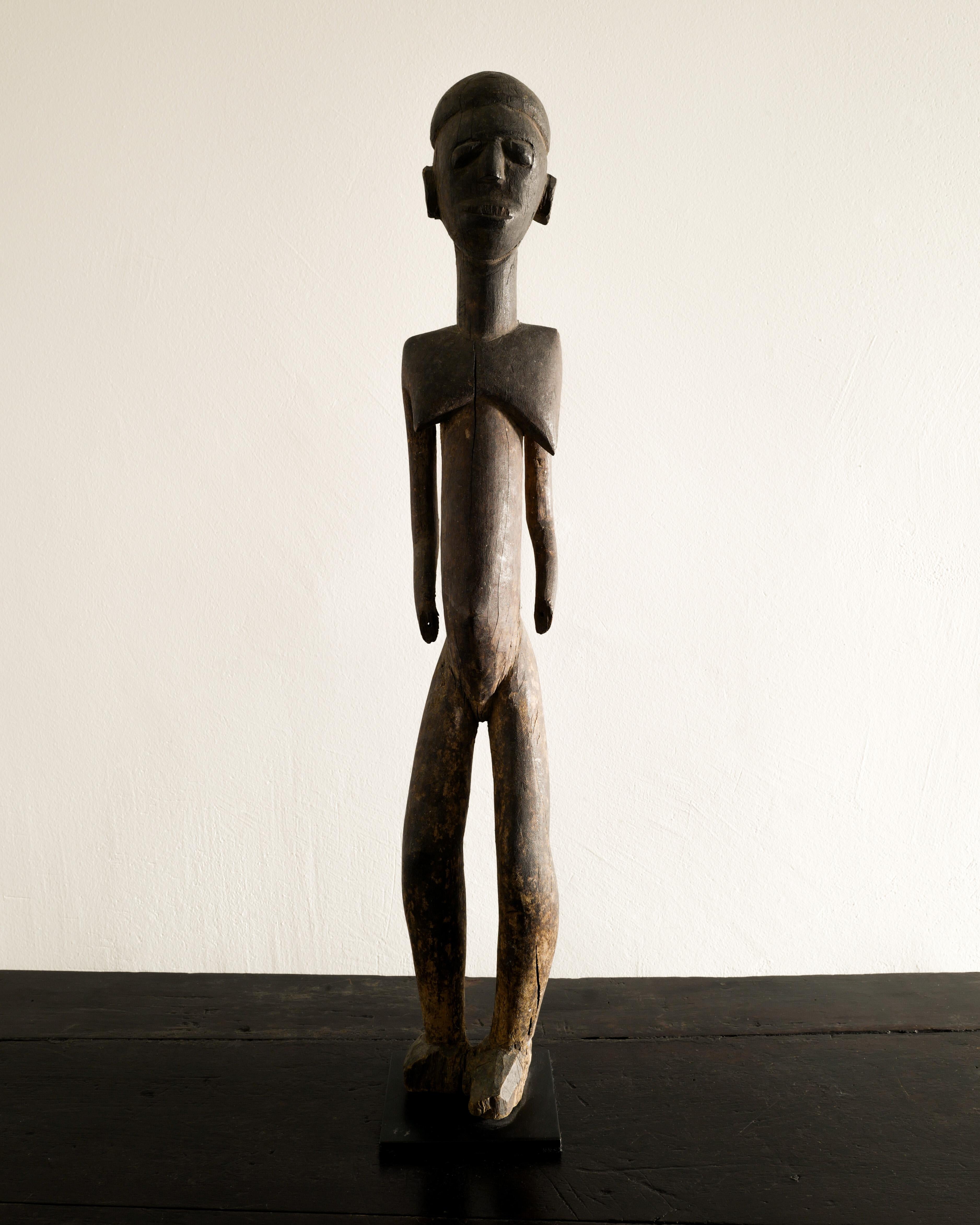 Seltene Holzskulptur der Lobi-Volksstammeskunst aus der Mitte des Jahrhunderts, hergestellt in Burkina Faso, Afrika, von einem anonymen Designer in den 1940er Jahren. In gutem Originalzustand. 

Abmessungen: H: 72 cm / 28.35