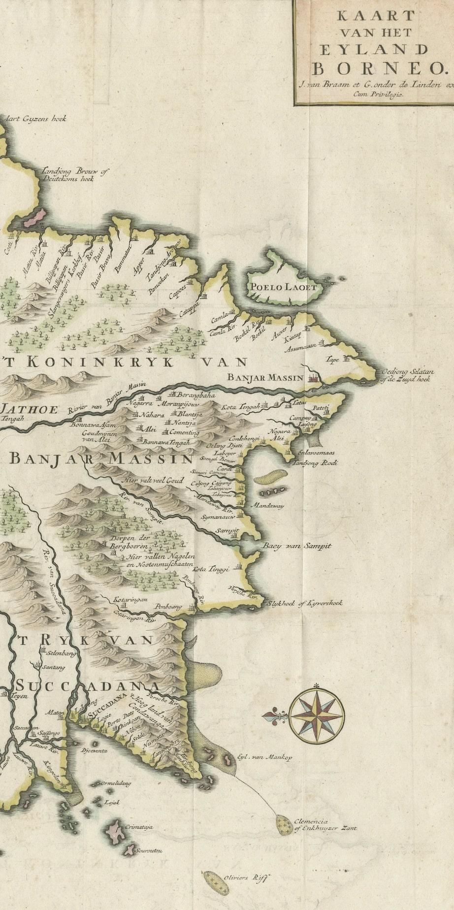 Alte antike Karte von Borneo „Kalimantan Indonesien, Sabah Malaysia & Brunei“ (Papier) im Angebot