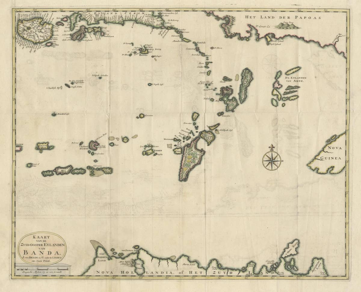 Old Antique Map of the Banda Islands (Southeast), Indonesia & Northern Australia